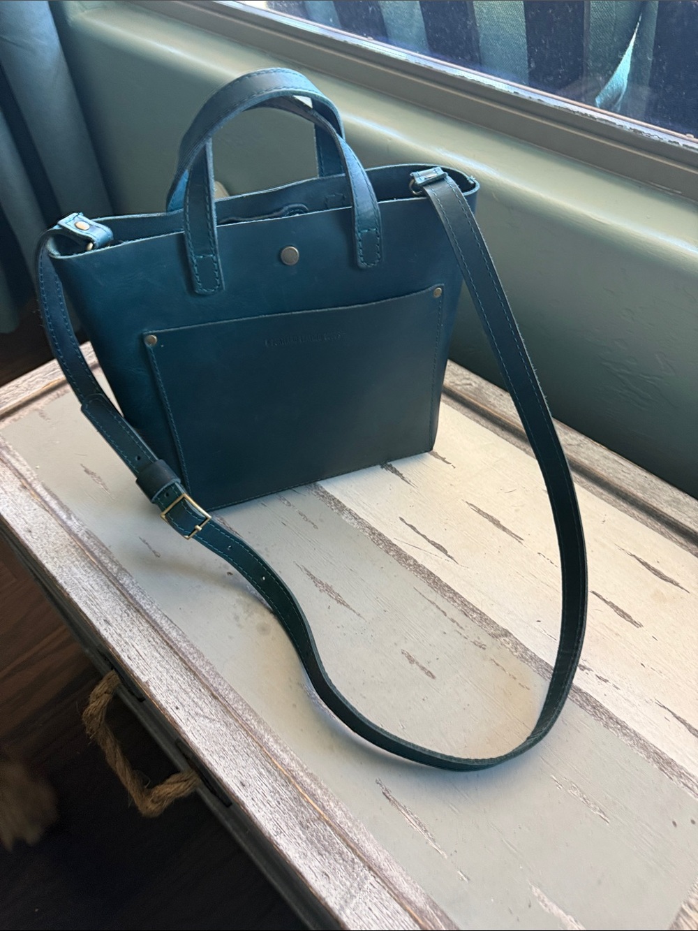 Portland Leather Teal Mini Tote Crossbody